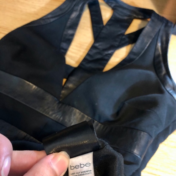 Caged open back Bebe dress with leather trim - Picture 2 of 4